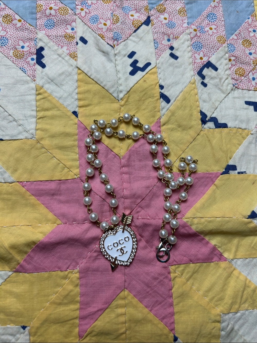 Authentic Designer Charm from a Zipper Pull on a Repurposed, Faux Pearl Chain